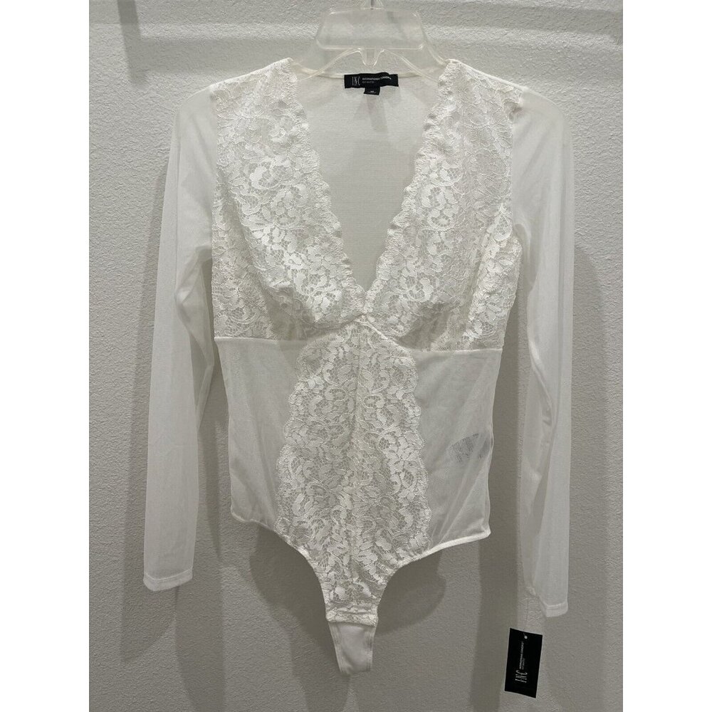 INC International Concepts White Lace Mesh Bodysuit Size Medium Bride Gift NWT